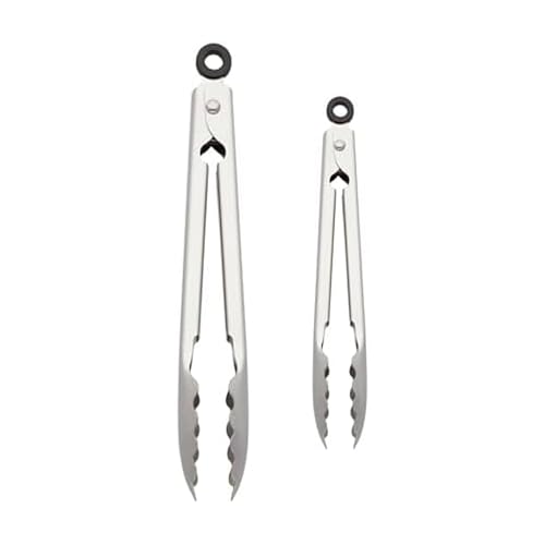 KitchenAid Set of 2 Stainless Steel Tongs with Scalloped Edges Easy Lock Dishwasher Safe Durable and Versatile 7 Inch and 9 Inch Silver