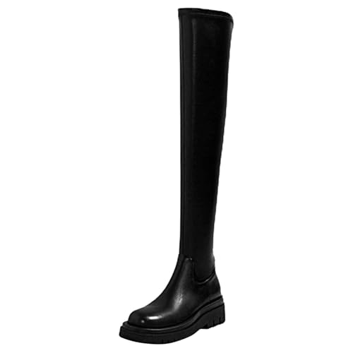 Platform Tight High Boots for Women Stretch Leather Chunky Slip On Flats Over The Knee Boots Winter Long Boots4