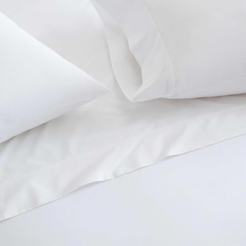 Image of Martha Stewart - Twin Size Sheets Set, Crisp & Tailored Cooling Sheets w /a Naturally Smooth Cotton Percale Lightweight Feel - Bed Sheets with Matching Pillowcase & Fitted Sheet (Skylands Solid White)