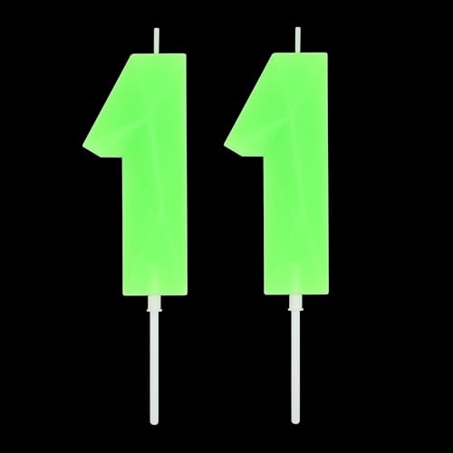 DERVENTA Luminous Green 3D Number 11 Birthday Candle 3.7in Cake Topper 1 Pc