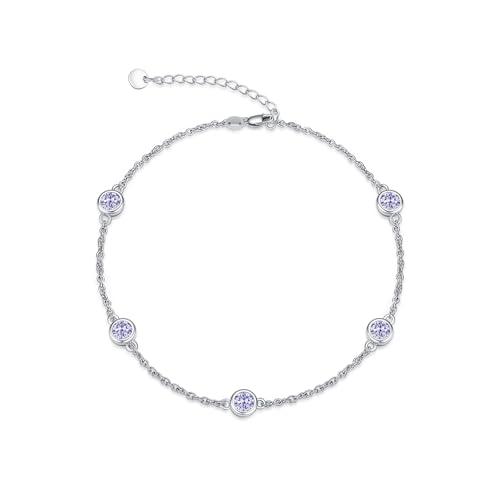 Image of Dorunmo Heart Birthstone Bracelets 925 Sterling Silver Round Birthstone Anklet for Women Birthday Jewelry Gifts for Girlfriend Wife Mother Her