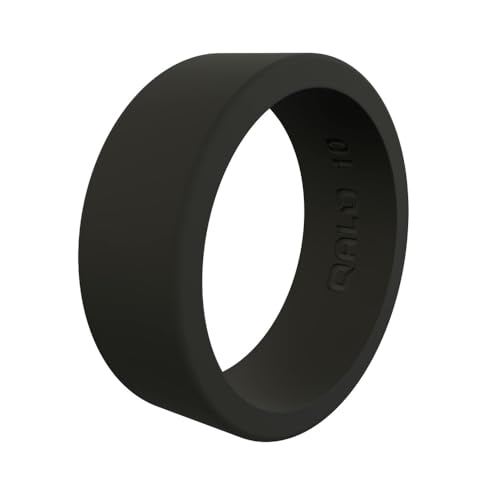 QALO Basic & Flat Silicone Ring for Men (Black, Size 10) - Men’s Silicone Wedding Band - Durable & Breathable Engagement Rings for Him - Modern Men's Promise Ring - 8mm x 2mm