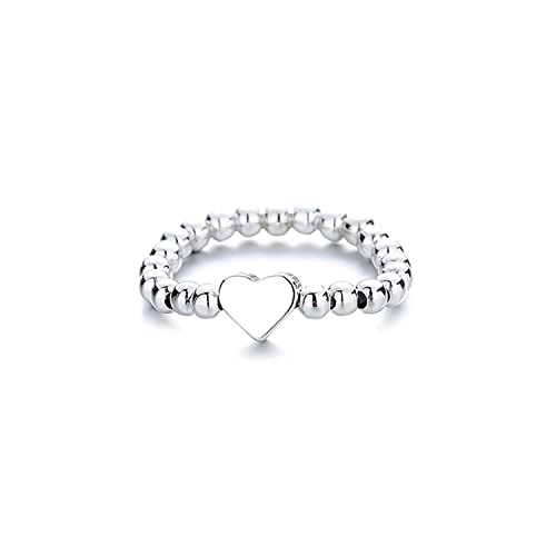 Chereda Bague élastique faite à la main en forme de cœur avec perles - Couleur argent - Pour femme - Minimaliste - Réglable - Cadeau de mariage, Cuivre