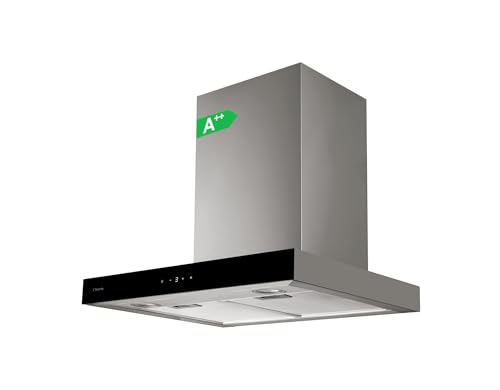 Campana Extractora 60 cm Inclinada de Pared A+++ 3 Velocidades + Booster 338 m³/h Filtro Metálico Lavable 58 dB + Filtro de Carbono Motor 56W Acero Inox y Cristal Negro Ceniza Cloen