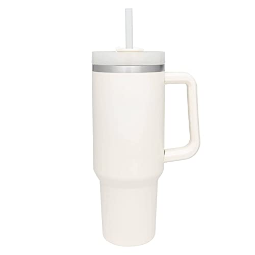 40 Oz Tumbler With Handle And Straw Lid, Double Wall Vacuum Sealed Stainless Steel Insulated Tumblers, Travel Mug For Hot And Cold Beverages, Thermos Travel Coffee Mug (White) #TOP1