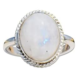 Anillo de piedra lunar ovalada, anillo de plata de ley, anillo de piedra preciosa, anillo de plata hecho a mano, regalo único para ella, anillo de plata de piedra lunar, anillo de mujer (18,5)