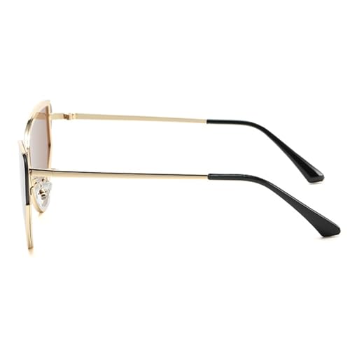 Luxury Metal Punk Cat Eye Sunglasses Women Men Designer One Piece Brown Sun Glasses Lady Trendy Gold Black Eyewear N454