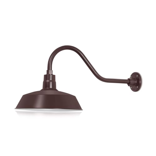 Image of 14in. Architectural Bronze Outdoor Gooseneck Barn Light Fixture with 22in. Long Extension Arm - Wall Sconce Farmhouse, Vintage, Antique Style - UL Listed - 9W 900lm A19 LED Bulb (5000K Cool White)
