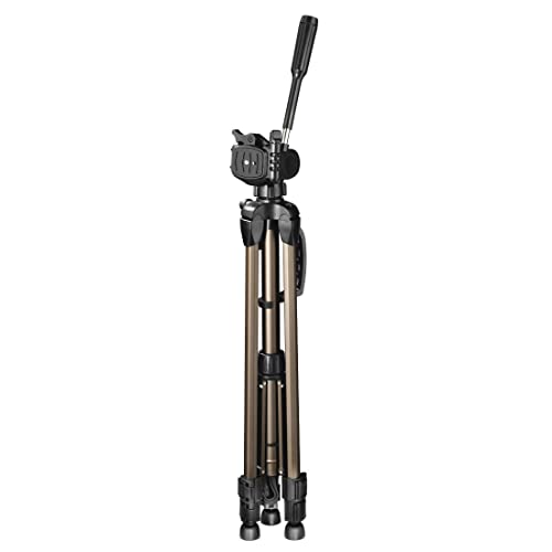 Hama Camera Tripod Star 61 (light tripod with 3-way head, photo tripod with 60-153cm height, tripod incl. carrying case, camera tripod suitable for SLR and system cameras), Champagne