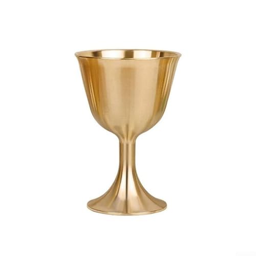 HomeVortex Copa de cáliz de latón de estilo vintage, copa de vino de cobre con borde liso, vaso de metal dorado para vino tinto, cerveza, agua, portátil, reutilizable (M)