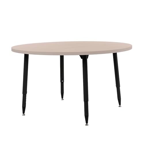 Image of Adapte Commercial Classroom Activity Table - 48 inch Round Woodgrain, ADA Compliant Tapered Legs with Glides & Casters, Adjustable Height 22-34 inch Wheelchair Accessible, School & Office Furniture