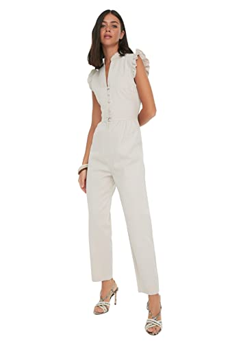 Trendyol Damen Einfarbig Gewebter Jumpsuit Overalls, Beige, 36