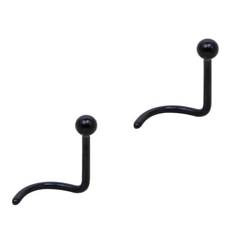 2 Piercings para Nariz con Palo Curvado, color negro y una bola de 2mm, grosor de 0,8mm, largo 6,5mm, medida estandar