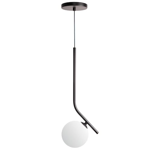 Pendente Jabuticaba, Luminária Moderna em Metal Preto ou Dourado com Globo de Vidro Branco Leitoso para Lâmpada G9 Modelo Inclinado (Preto)