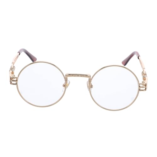TOVINANNA Gafas Transparentes sin Graduación con Redonda de Metal Diseño Steampunk Unisex Ligeras y Resistentes para Uso Diario y Eventos Especiales