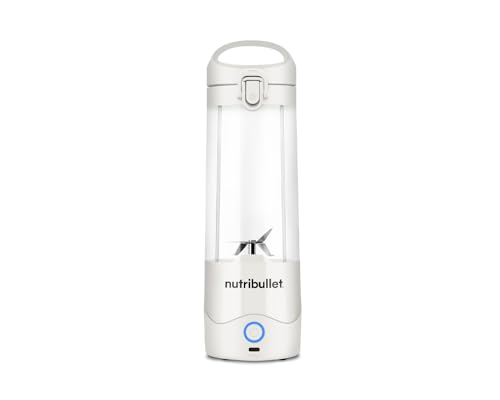 nutribullet Frullatore portatile in bianco – Potente lama di estrazione, tazza da 475 ml, coperchio da asporto, cavo di ricarica USB-C e guida utente – Offre oltre 15 cicli di miscelazione – Frullati