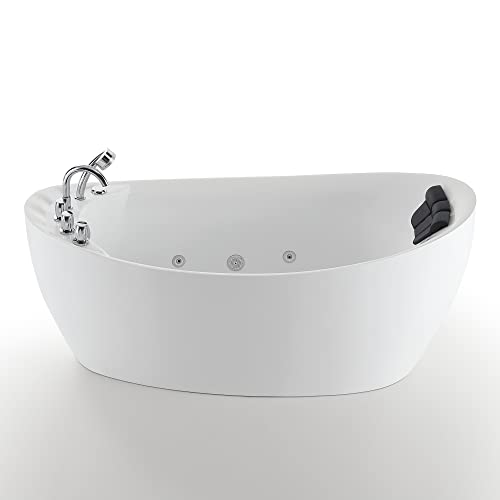 Empava 67-Inch Freestanding Whirlpool Bathtub Oval with 7 Hydromassage Water Jets Luxury Acrylic Massage SPA Soaking Bath Tub Single Ended , White Empava 67-Inch Freestanding Whirlpool Bathtub Oval with 7 Hydromassage Water Jets Luxury Acrylic Massage SPA Soaking Bath Tub Single Ended , White