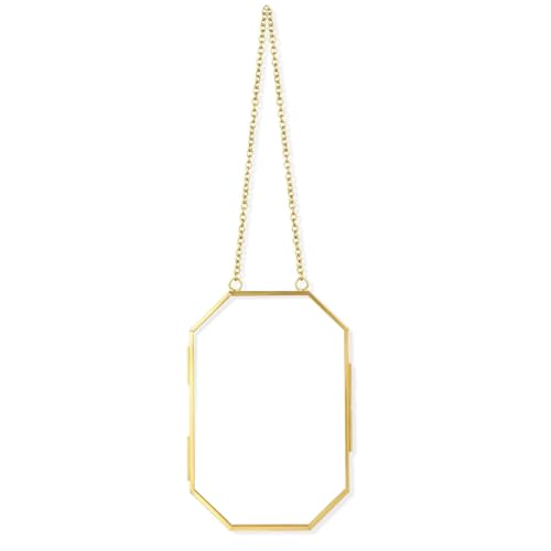 ANCLLO Marco De Fotos con Flores En Relieve Y Cadena, Expositor Flotante De Doble Cristal, Marco De Fotos Octogonal Vintage De Latón (150 X 100 Mm)