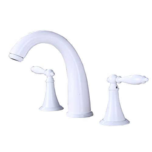 BiaoTeng mitigeur lavabo robinet vintage laiton robinet trois trous retro robinet lavabo 3 trous robinet salle de bain laiton robinet salle de bain laiton Pour Évier,Blanc