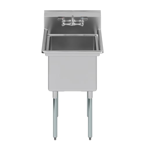 Image of AmGood Stainless Steel Prep & Utility Sink | 304 Stainless Steel | Overall Size: 29 3 /4 inch x 23 5 /8 inch | NSF | Restaurant, Kitchen, Laundry, Garage (Bowl Size: 24 inch x 18 inch + Faucet)