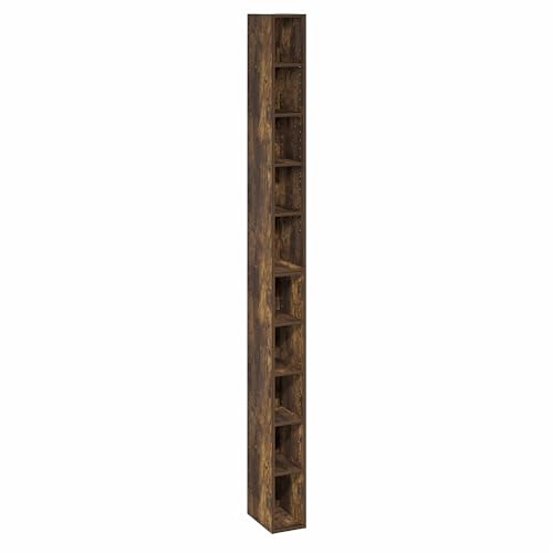 Image of Furinno Fulda Book Shelf, 10-Tier Bookshelf, Space Saving Storage Shelf Bookcase, 9.2 x 5.9 x 78.7, for Living Room, Bedroom, Home Office, Amber Pine