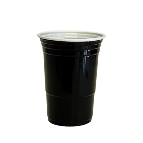 Cutdred 50個入り、使い捨てカップ、パーティーカップ、プラスチックカップカフェサイズ、450ml、結婚式用、パーティーレッドカップ (450ML,ブラック)