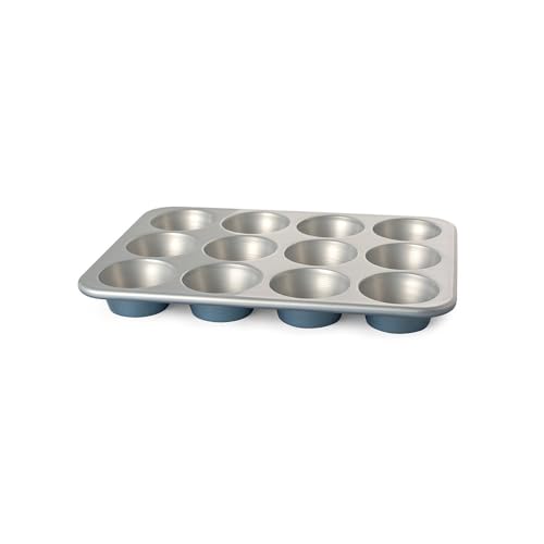 Nordic Ware Brilliant Colorful Bakeware 12 Cavity Muffin Pan Nonstick made without PFAS or PTFE for safe cooking; Reinforced steel rim prevents warping