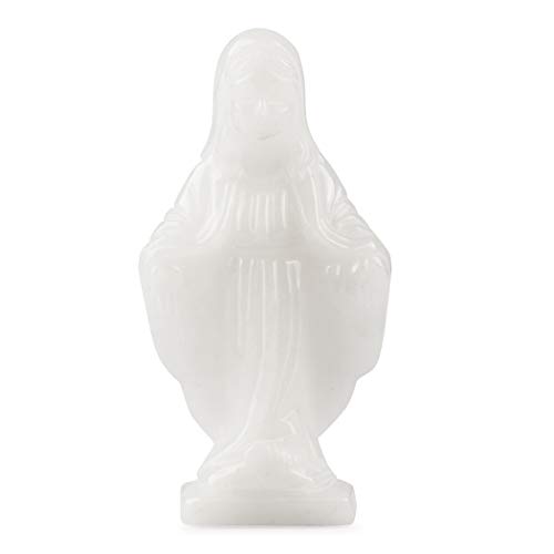 Smq 3" White Jade Mini Virgin Mary Statue Crystal Figurine,Hand Carved Healing Crystal Our Lady Statue Religious Statue Virgin Sculptures Reiki Gifts Christian Home Decor #TOP6