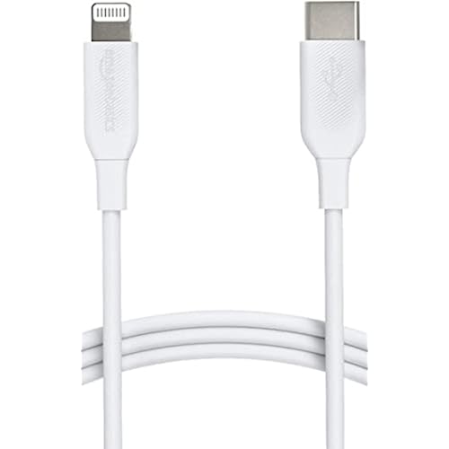 Amazon Basics USB-C to Lightning Charger Cable, Apple MFi Certified for iPhone 14 13 12 11 X Xs Pro, Pro Max, Plus, iPad, Fast Charging, High Speed Data Sync, 6 ft, White