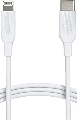 Amazon Basics USB-C to Lightning Charger Cable, Apple MFi Certified for iPhone 14 13 12 11 X Xs Pro, Pro Max, Plus, iPad, Fast Charging, High Speed Data Sync, 6 ft, White