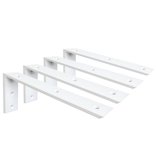WINKER Countertop Support Bracket 4 Pack Heavy Duty 3/8" Thick Hidden L Shelf Bracket 16" x 6" x 2.5" Metal Corbels for Quartz/Granite/Wood/Concrete/Laminate Countertops, White