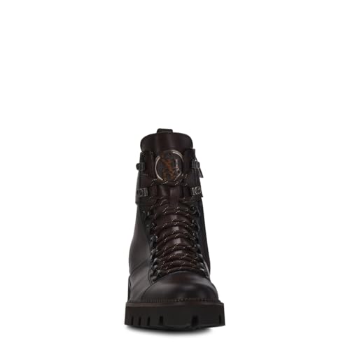 Image of FRANCO CUADRA Urban Leather Ankle Boots, Dark Brown, Lace-up with Side Zip, TPU Anti-slip Sole