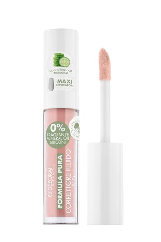 Deborah Correttore Fluido Formula Pura BIO N.01 Fair, 0% Siliconi, Antirughe Borse e Occhiaie, riduce Imperfezioni e Discromie, Finish Luminoso, con Olio di Cetriolo Bio