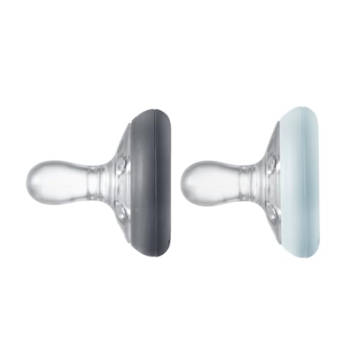 Image of Tommee Tippee Breast-Like Pacifier, Skin-Like Texture, Symmetrical Design, BPA-Free Binkies, 0-6m, 2-Count, Slate/Seren Sky