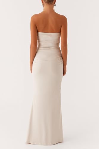 Image of Cut Out Maxi Tube Dresses for Women Sexy Y2k Strapless Backless Bodycon Long Dress Summer Sleeveless Hollow Sundress