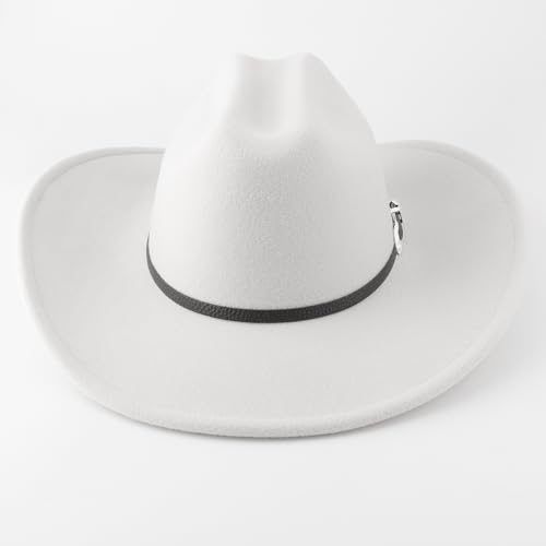 Image of DRESHOW Cowboy Hat for Women and Men Classic Felt Western Hat for Cowboys Cowgirls Wide Brim Belt Buckle Retro Fedora Hats