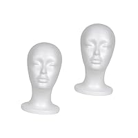 PENIKOKO 2pcs White Female Foam Mannequin Heads Wig Display Stand Hat Scarf Holder for Salon and Retail