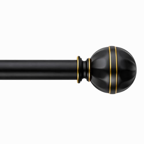 Curtain Rods for Windows, 1 Inch Adjustable Curtain Rod, Heavy Duty Window Curtains Rod for Bedroom Living Room 18"-45" Black Gold