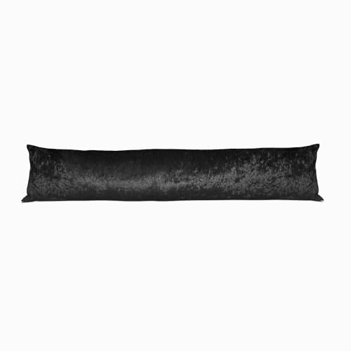 Door Draught Excluder Luxury Crushed Velvet Cushion Perfect For Home Retaining Heat in Colder Winter 85cm x 20cm Wind Stopper Pillow Window Doors Draft Excluder (Black, 85x20x10cm (Approx.))