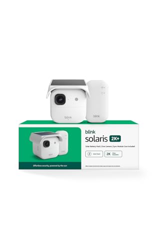 Image of Blink Solaris 2K+ (newest model) - Solar-powered battery smart security camera, wireless fixed solar panel, 2K video, Sync Module Included - 1 camera system (White)