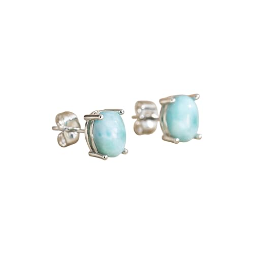 Boucles d'oreilles larimar ovales argent anti-allergie - 5