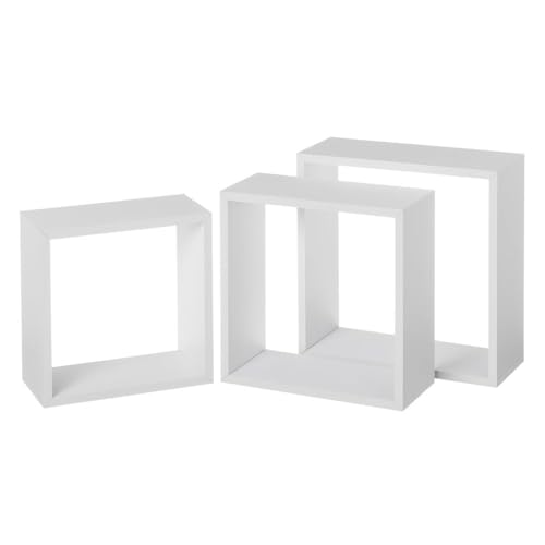 CASASELECCION Set de 3 Estantes de Pared Cuadrados Blancos de 30x30, 27x27 y 24x24 cm. Fabricados en Tablero Laminado PVC. Peso Máximo Soportado 5 Kg. Diseño Flotante. Requiere Montaje.