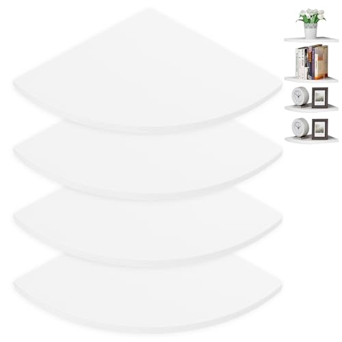 LDHHYH 4 unidades de estanterías de esquina colgantes, color blanco, 26 cm, color blanco, estantería de esquina flotante, estantería de esquina colgante, estantería de esquina en forma de abanico