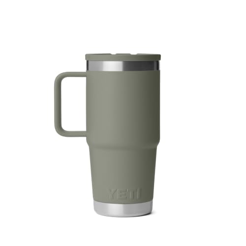 Image of YETI Rambler 20 oz Travel Mug with Flip Straw Lid - Stainless Steel, Vacuum Insulated, Leakproof, Cup Holder Friendly, Pampa Green