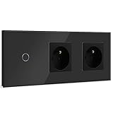 BSEED Interrupteur Tactile avec Double Prise Murale,Noir Mural Commutateur de Lumière+Dou...
