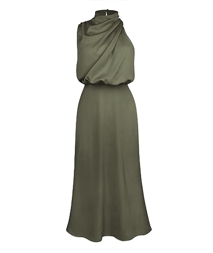 Image of Sexyshine Women's Elegant Halter Tie Neck Sleeveless Satin Long Dress Backless Split Cocktail Party Formal Wedding Maxi Dress