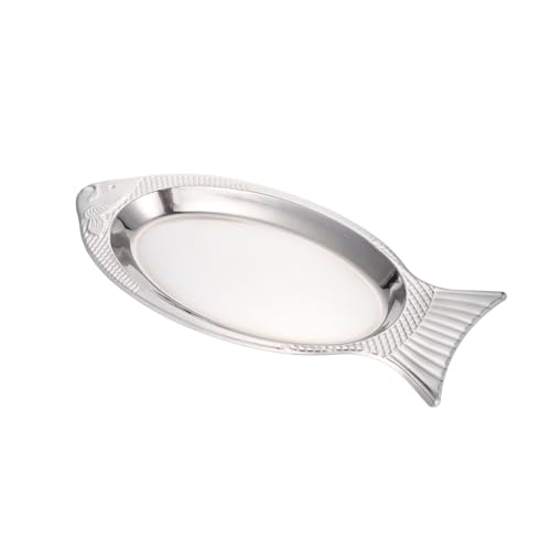 HEALLILY Plato de pescado de acero inoxidable con forma de pescado a la parrilla y al vapor, bandeja pulida para uso en cocina y microondas