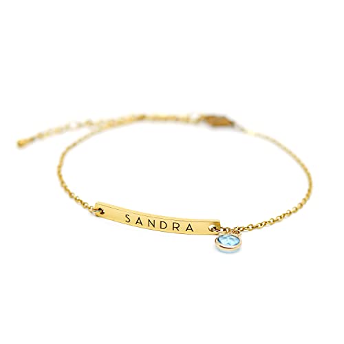 MignonandMignon Custom Name Bracelet with Birthstone Personalized Engraved Jewelry for Women, Mom, Sister, Friendship Matching, Birthday Gift for Her – 2BR-BS