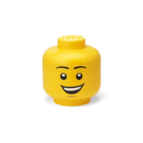 LEGO Storage Head (SMALL) - HAPPY BOY - Kids’ Toy Storage Box with Lid, Stackable Organizer, Stackable & Playful Design