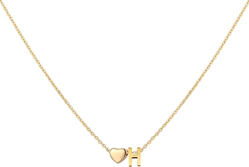 Goodern Initial Heart Necklace 18K Gold Plated Stainless Steel Tiny Heart Letter Necklace Personalized Monogram Name Necklace for Women Girls Love Heart A-Z 26 Initial Letters Pendant Necklace (A)